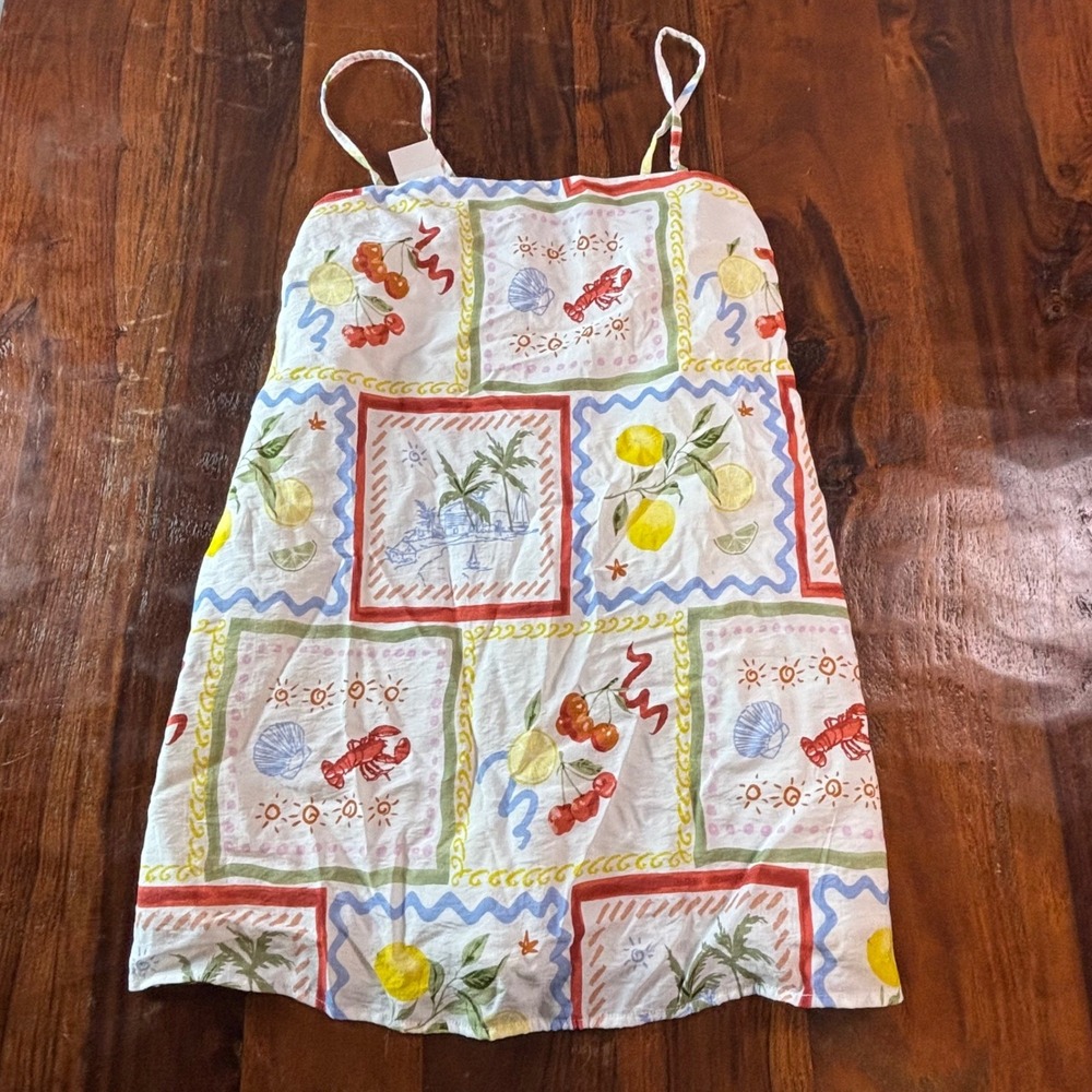 Abercrombie & Fitch Postcard Print Romper Lemon Lobster Tropical Sleeveless